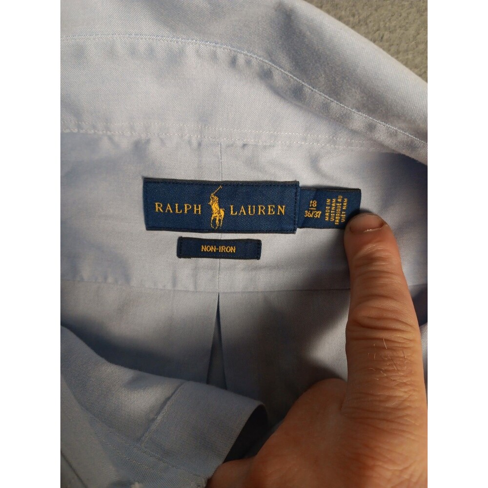 Polo Ralph Lauren Shirt Mens (18 36/37) All Blue Pony Non-Iron Button Down EUC - Picture 8 of 12